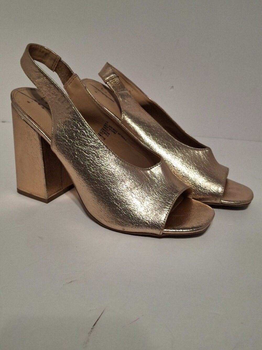 A New Day Metallic Gold Peep Toe Slingback Chunky Block Heels Size 10